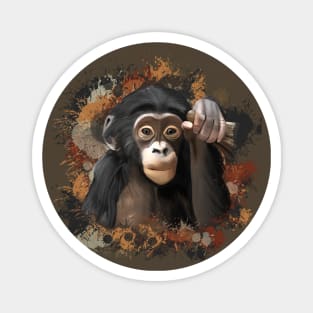 Baby Chimpanzee Abstract Paint Splatter Design in Warm Earth Tones Magnet